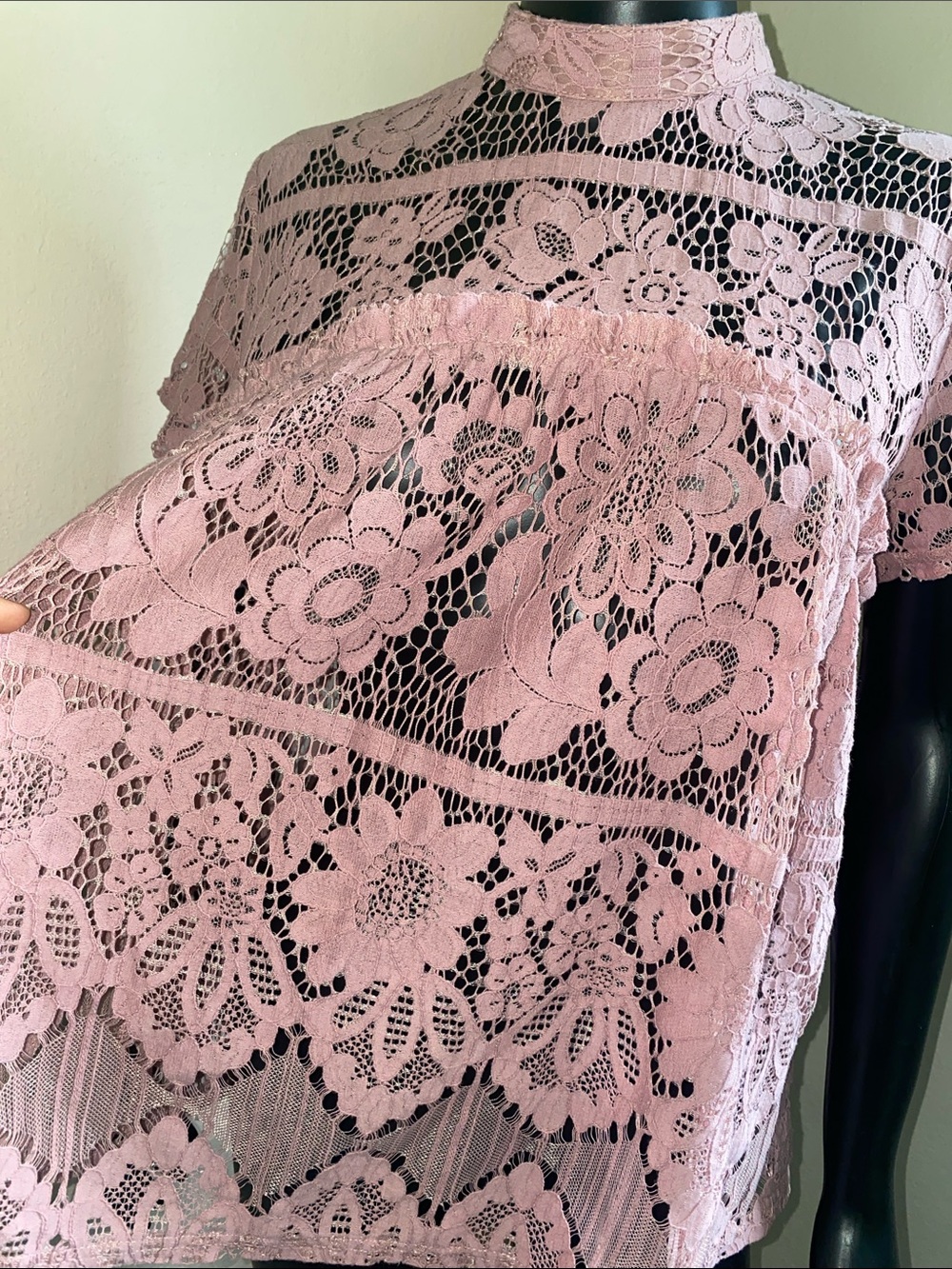 Luna Rae High-Neck Lace Blouse in Pink Dusty Rose - Picture 8 of 11